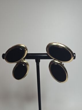 Gold and Black Oval Drop Earrings - Classic Women's Jewelry